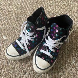 Converse Kids' Black Sneakers with Colorful Hearts